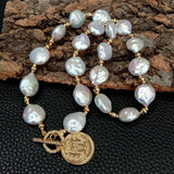 Golden Coin Baroque Pearl Necklace - AfterAmour