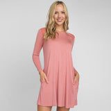 Mesh Shoulder Long Sleeve Dress w/ Pockets