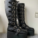 Buckle Strap High Platform Boots - AfterAmour
