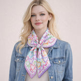 Colorful Heart Pattern Print Square Bandana Scarf