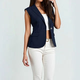 Vests Summer Daily Basic Simple Button Sleeveless Shirt Collar Office Lady Vests For Women