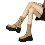 Crest Platform Buckle Boots - AfterAmour