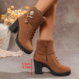 Knit Cuff Lace-Up Heeled Boots