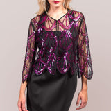 Sequin Beaded Retro Style Cropped 3/4 Sleeves Vintage Shawl Cardigan