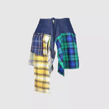 Denim Plaid Patchwork Skirt - AfterAmour