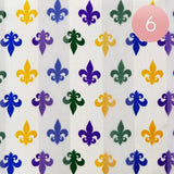 6PCS - Silk Feel Satin Mardi Gras Fleur de Lis Patterned Scarf