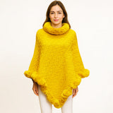 Textured Faux Fur Trim Cape Poncho