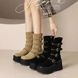 Crest Platform Buckle Boots - AfterAmour