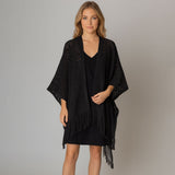 Fringe Open Knit Crochet Draped Shawl Wrap Ruana Poncho
