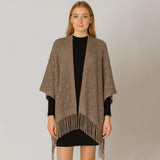 Fringe Open Knit Crochet Draped Shawl Wrap Ruana Poncho
