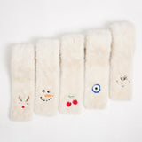 Faux Fur Plush Cherry Embroidered Pull Through Scarf