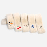 Faux Fur Plush Cherry Embroidered Pull Through Scarf
