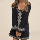Embroidered Long Sleeves Boho Tunic Dress