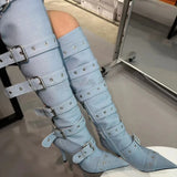 Buckled Thigh-High Stiletto Boots