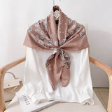 Silk Feel Rose Print Square Scarf