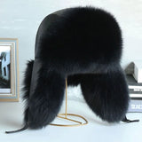 Oversized Fox Fur Leather Trapper Hat - AfterAmour