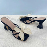 Butterfly Slipper Square Toe Sandal Heels