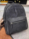 Black Textured Leather Backpack