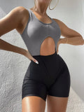 New Solid Color Matching Boxers Hollow One-piece Swimsuit Bikini