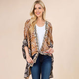 Boho Geometric Tribal Inspired Pattern Printed Tie Front Kimono Poncho