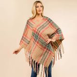 Plaid Fringe Hem Poncho