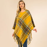 Plaid Fringe Hem Poncho