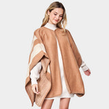 Striped Button Closure Cape Ruana Poncho