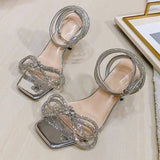 Stiletto Bowtie Shiny Crystal Sandals - AfterAmour