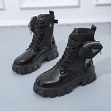 Motorcycle Pocket Lace Up Boots - AfterAmour