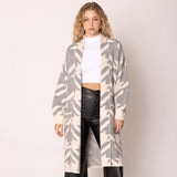 Open Front Houndstooth Pattern Long Cardigan
