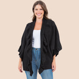 Solid Ruffle Accent Kimono Poncho