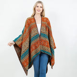 Open Front Bohemian Pattern Shawl Wrap with Loop