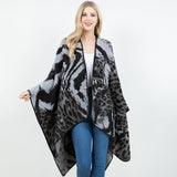 Open Front Abstract Animal Pattern Print Shawl Wrap Poncho with Loop