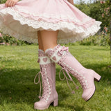 Platform High Hearts Lace-Up Knee Boots