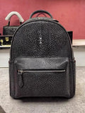 Black Textured Leather Backpack