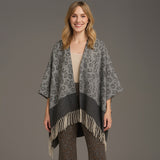 Leopard Print Open Front Fringe Hem Kimono Poncho