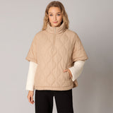Quilted Short Sleeves Puffer Pullover Poncho