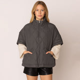 Quilted Short Sleeves Puffer Pullover Poncho