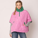 Quilted Short Sleeves Puffer Pullover Poncho
