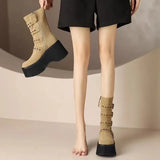 Crest Platform Buckle Boots - AfterAmour