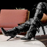 Buckled Thigh-High Stiletto Boots