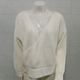 Sweater Women's Solid Color Long Sleeve Knitted Top  Autumn/Winter New V-neck Sweater Women