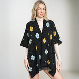 Cozy Relaxed Fit Open Front Floral Pattern Poncho