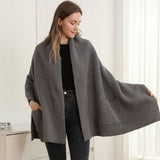 Open Front Pocketed Shawl Cardigan