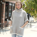 Colored Edge Solid Sleeveless Pocket Sweater