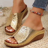 Crocodile Print Gold Wedges