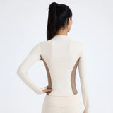 Women's Stand Collar Color Block Fitness Cardigan