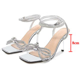 Stiletto Bowtie Shiny Crystal Sandals - AfterAmour