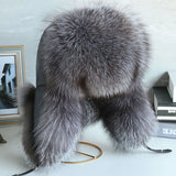 Oversized Fox Fur Leather Trapper Hat - AfterAmour