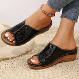 Crocodile Print Gold Wedges - AfterAmour